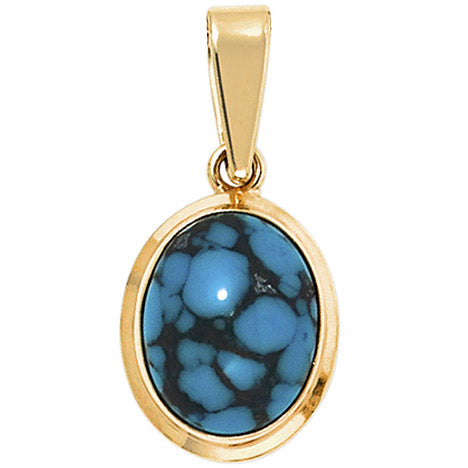 Anhänger oval 585 Gold Gelbgold 1 Türkis Goldanhänger