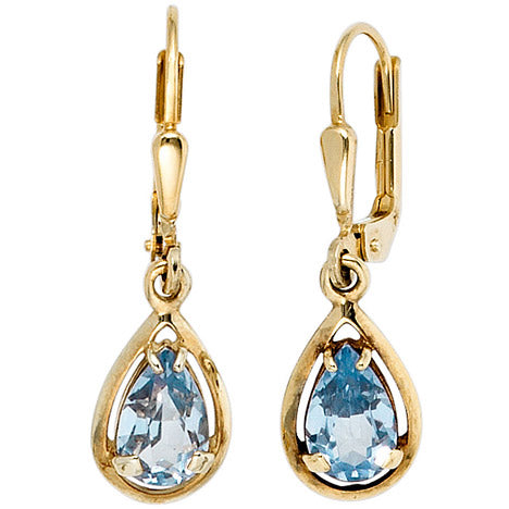 Boutons Tropfen 333 Gold Gelbgold 2 Spinelle hellblau blau Ohrringe Ohrhänger
