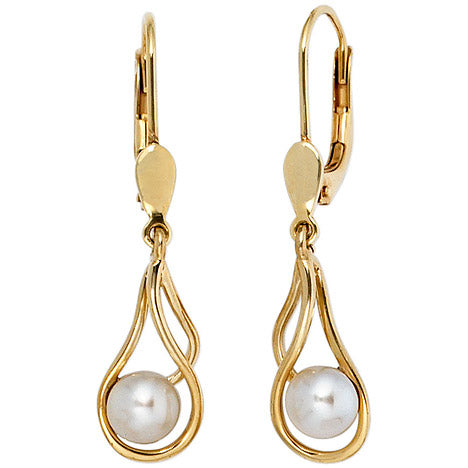 Boutons 585 Gold Gelbgold 2 Süßwasser Perlen Ohrringe Ohrhänger Perlenohrringe
