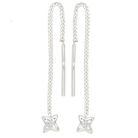 Durchzieh-Ohrhänger Stern 925 Silber 2 Zirkonia Ohrringe zum Durchziehen