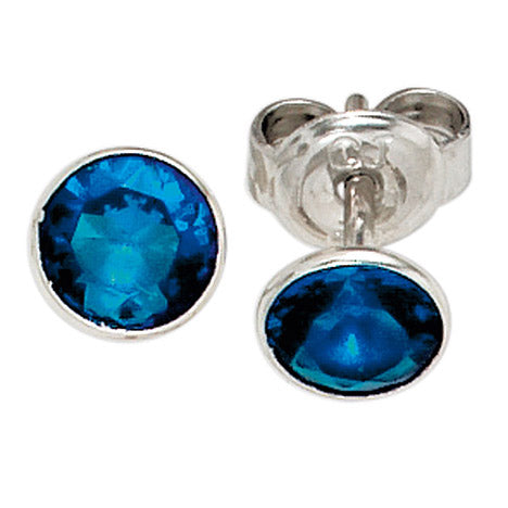 Ohrstecker rund 925 Sterling Silber 1 Zirkonia blau Ohrringe