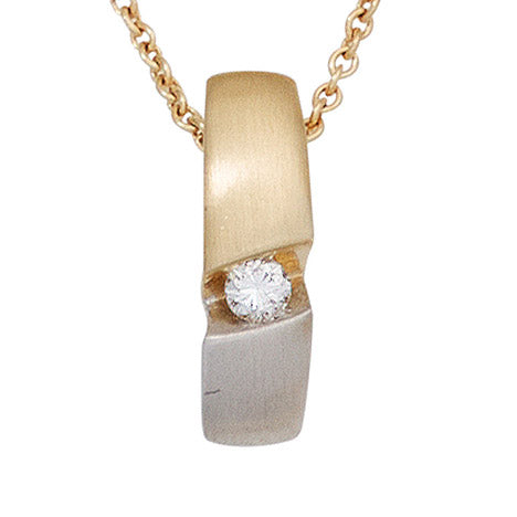 Kette mit Anhänger 585 Gold Gelbgold bicolor 1 Diamant Brillant 43 cm Halskette