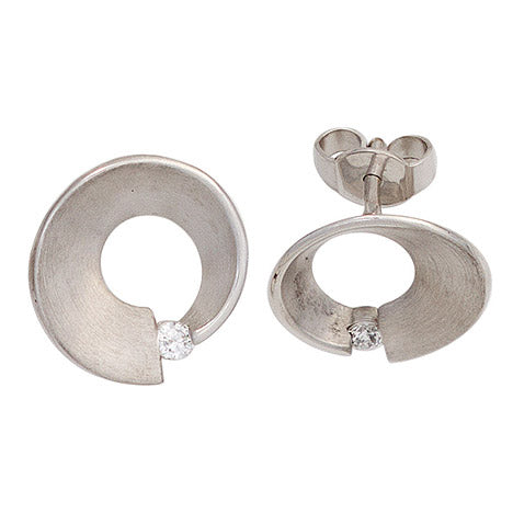 Ohrstecker 585 Gold Weißgold matt 2 Diamanten Brillanten 0 07ct. Ohrringe