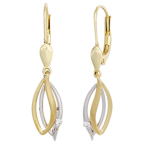 Ohrhänger 585 Gold Gelbgold Weißgold bicolor 2 Diamanten Brillanten Ohrringe