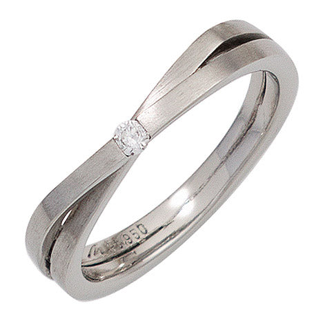 Damen Ring 950 Platin matt 1 Diamant Brillant 0 05ct. Platinring
