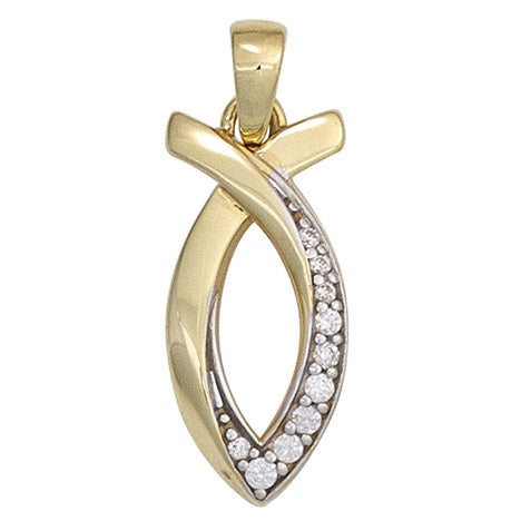 Anhänger Ichthys 333 Gold Gelbgold bicolor 9 Zirkonia – GOETTGEN