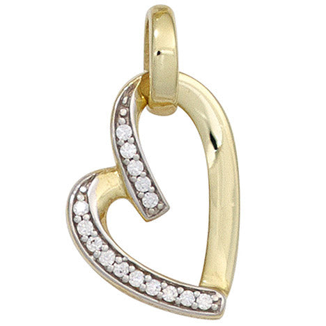 Anhänger Herz 333 Gold Gelbgold bicolor mit Zirkonia Herzanhänger