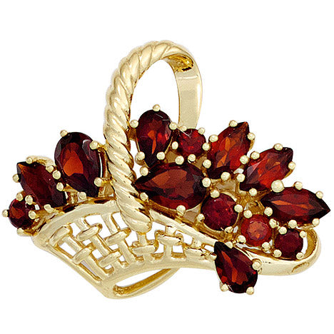 Brosche Korb 333 Gold Gelbgold 13 Granate rot Goldbrosche