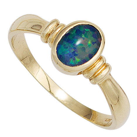 Damen Ring 585 Gold Gelbgold 1 Opal-Triplette Goldring