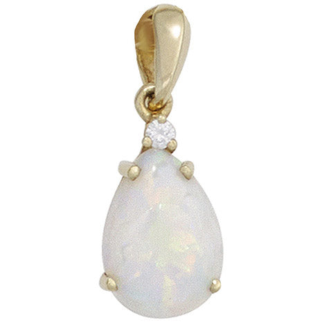 Anhänger Tropfen 585 Gold Gelbgold 1 Opal 1 Diamant Brillant 0 02ct.