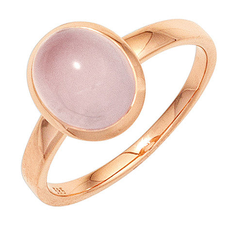 Damen Ring 585 Gold Rotgold 1 Rosenquarz Cabochon rosa Goldring