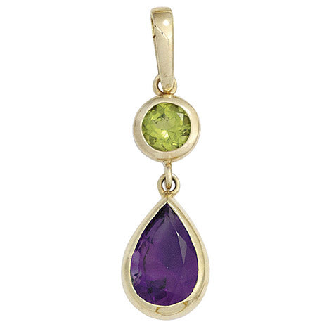 Anhänger 585 Gold Gelbgold 1 Peridot grün 1 Amethyst violett Goldanhänger