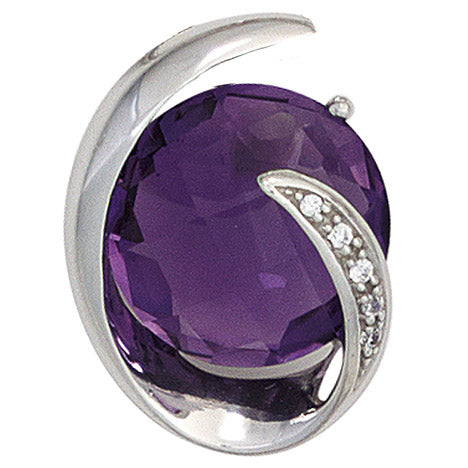 Anhänger 585 Gold Weißgold 1 Amethyst lila violett 5 Diamanten Brillanten 0 02ct