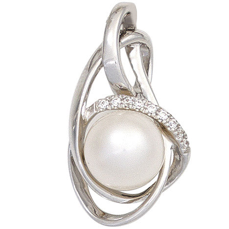 Anhänger 585 Gold Weißgold 1 Süßwasser Perle 9 Diamanten Perlenanhänger