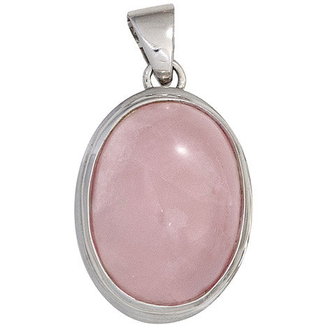 Anhänger oval 925 Sterling Silber rhodiniert 1 Rosenquarz rosa