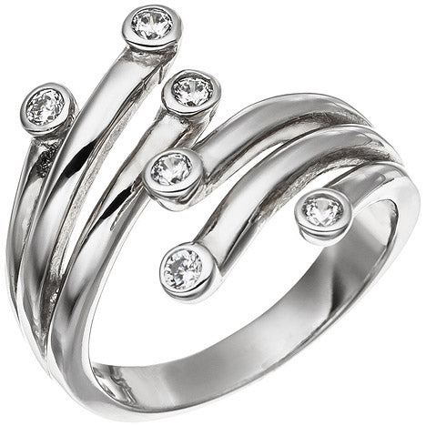 Damen Ring 925 Sterling Silber rhodiniert 6 Zirkonia Silberring