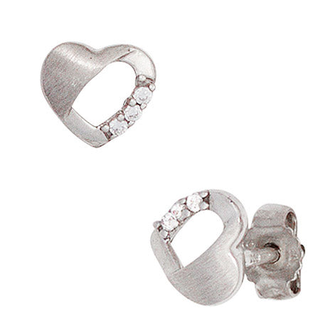 Ohrstecker Herz Herzen 925 Sterling Silber mattiert 6 Zirkonia Ohrringe