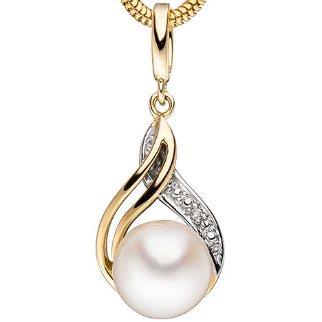 Anhänger 585 Gold Gelbgold 1 Süßwasser Perle 1 Diamant Brillant Perlenanhänger