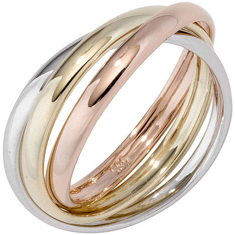 Damen Ring 3-reihig 585 Gelbgold Weißgold Rotgold tricolor dreifarbig Goldring