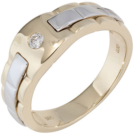Herren Ring 585 Gold Gelbgold Weißgold bicolor 1 Diamant Brillant Herrenring