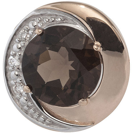 Anhänger rund 585 Rotgold bicolor 3 Diamanten Brillanten 1 Rauchquarz braun