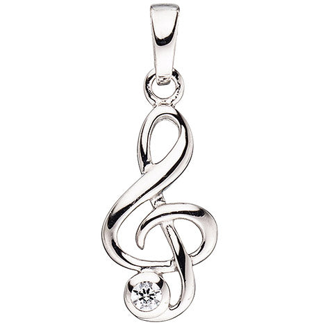 Kinder Anhänger Notenschlüssel Musik 925 Silber 1 Zirkonia Kinderanhänger