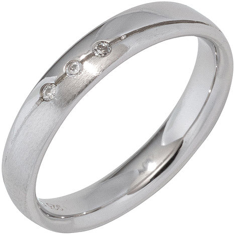 Partner Ring 925 Sterling Silber rhodiniert mattiert 3 Zirkonia Silberring