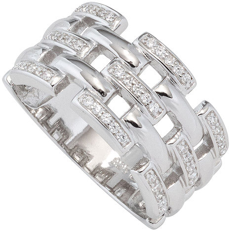 Damen Ring breit 925 Sterling Silber rhodiniert mit Zirkonia Silberring