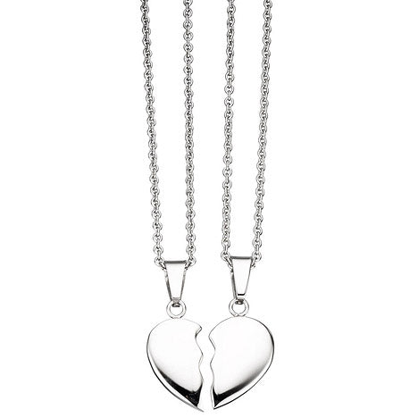 Collier aus 2 Ketten mit geteiltem Anhänger Herz Edelstahl 45 cm Partneranhänger