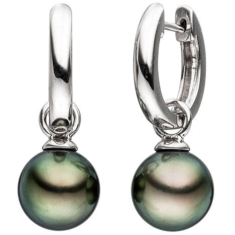 Creolen 585 Gold Weißgold 2 Tahiti Perlen Ohrringe Perlenohrringe