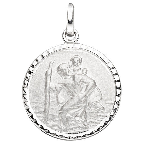 Anhänger Schutzpatron Christopherus rund 925 Sterling Silber mattiert