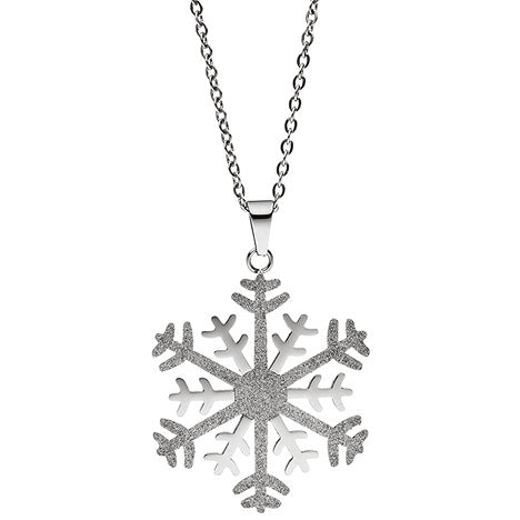 Collier Kette mit Anhänger Schneeflocke Edelstahl bicolor Glitzer-Effekt 42 cm