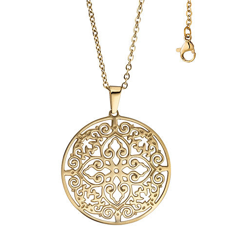 Collier Kette mit Anhänger rund Edelstahl gold farben beschichtet 46 cm