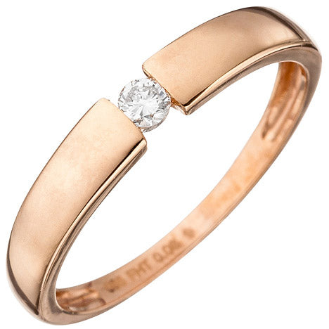 Damen Ring 585 Gold Rotgold 1 Diamant Brillant 0 08ct. Rotgoldring Diamantring