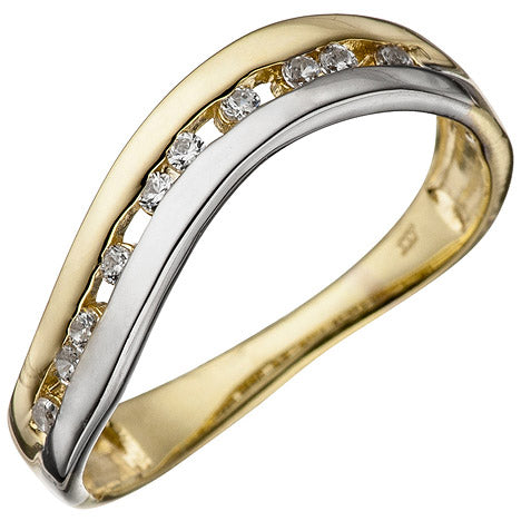 Damen Ring 333 Gold Gelbgold Weißgold bicolor mit Zirkonia Goldring