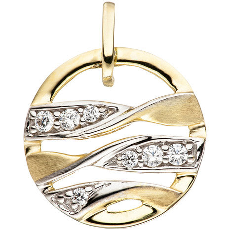 Anhänger rund 333 Gold Gelbgold bicolor mattiert mit Zirkonia Goldanhänger
