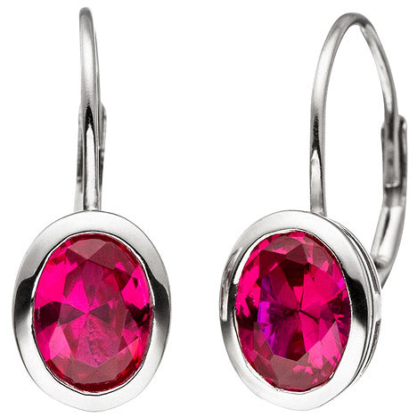 Boutons oval 925 Sterling Silber 2 Zirkonia rot Ohrringe Ohrhänger Goldohrringe