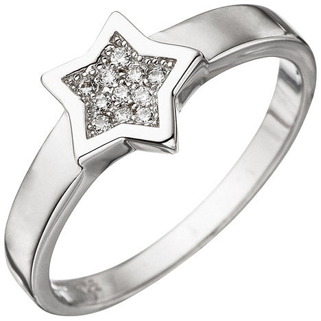 Damen Ring Stern 925 Sterling Silber mit Zirkonia Silberring