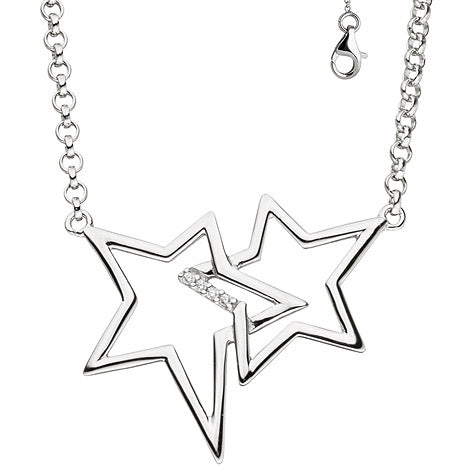 Collier Halskette Sterne 925 Silber mit Zirkonia 45 cm Kette Silberkette