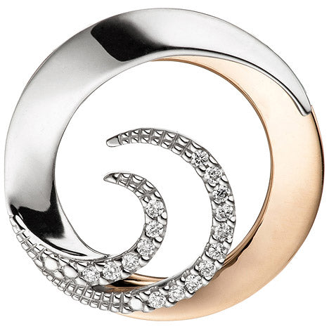 Anhänger rund 585 Gold Weißgold Rotgold bicolor 16 Diamanten Brillanten 0 08ct.