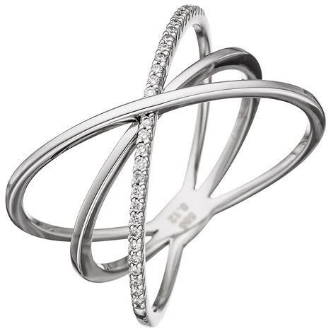 Damen Ring 3-reihig 585 Gold Weißgold 30 Diamanten Brillanten Weißgoldring