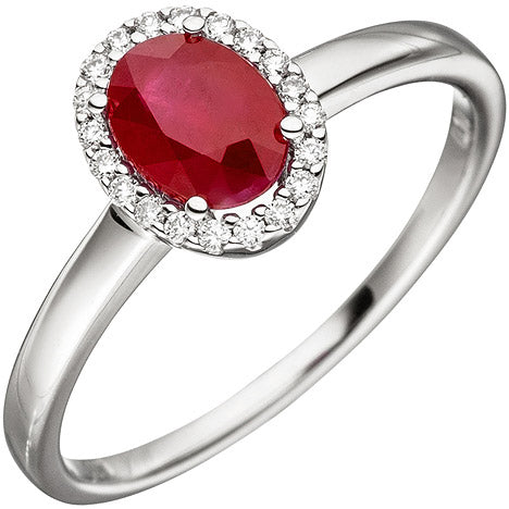Damen Ring 585 Gold Weißgold 20 Diamanten Brillanten 1 Rubin rot Rubinring