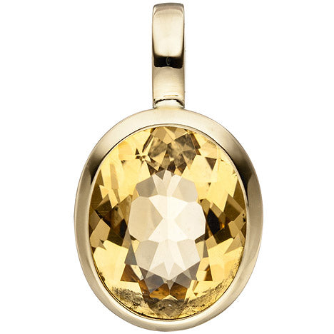 Anhänger oval 585 Gold Gelbgold 1 Citrin gelb Goldanhänger Citrinanhänger