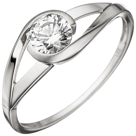 Damen Ring 333 Gold Weißgold mattiert 1 Zirkonia Weißgoldring