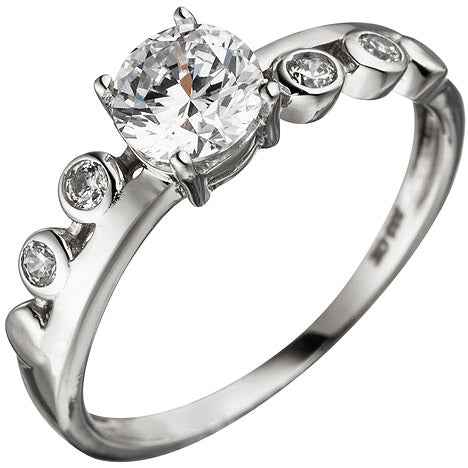 Damen Ring 333 Gold Weißgold 5 Zirkonia Weißgoldring