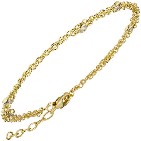 Armband 2-reihig 925 Sterling Silber gold vergoldet 5 Zirkonia 21 cm verkürzbar