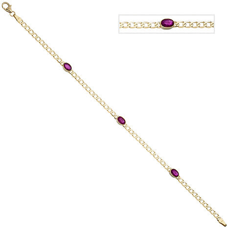 Armband 585 Gold Gelbgold 3 Rubine rot 19 5 cm Goldarmband Rubinarmband