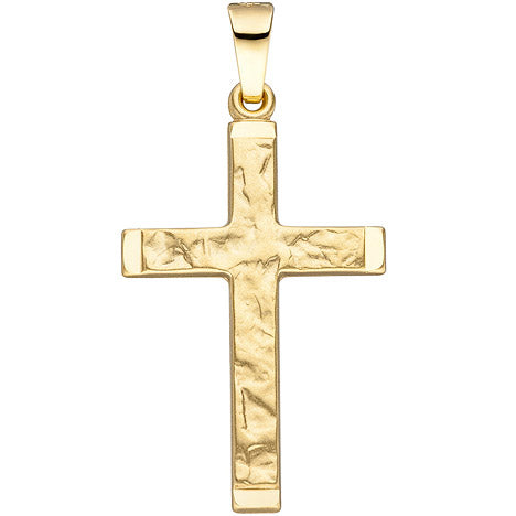 Anhänger Kreuz 585 Gold Gelbgold gehämmert Goldanhänger Goldkreuz Kreuzanhänger
