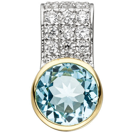 Anhänger 925 Silber bicolor vergoldet mit Zirkonia 1 Blautopas hellblau blau