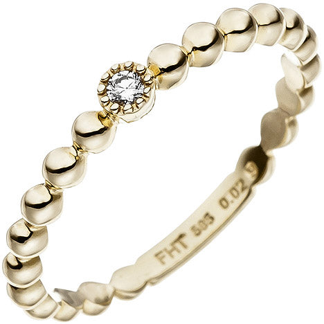Damen Ring Kugel 585 Gold Gelbgold 1 Diamant Brillant 0 02ct. Goldring Kugelring